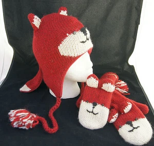 SET SOMBRERO Y MITONES ZORRO MARCA DELUX tejido disfraz ADULTO FORRADO FL gorra animal roja NUEVO - Imagen 1 de 3