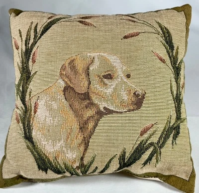 HINES OF OXFORD Labrador Retriever Tapestry Pillow 9" x 9" Dog and Cattails EUC - Image 1 of 3