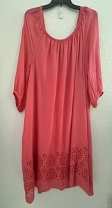 Lane Bryant Kleid Damen 26-28 Rosa Modal 3/4 Arm Midi Ösen Strand Resort - Bild 1 von 11