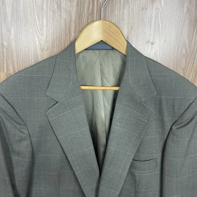 Christian Brooks Sport Coat Mens 44L Olive Green Check Two Buttons USA Made - Image 1 of 4