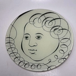 John Derian Decoupage Plate Signed Glass Round Dish Face With Swirls 6.75 Inch - Picture 1 of 5