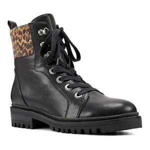 Nine West leopard print black combat boots - Picture 1 of 11