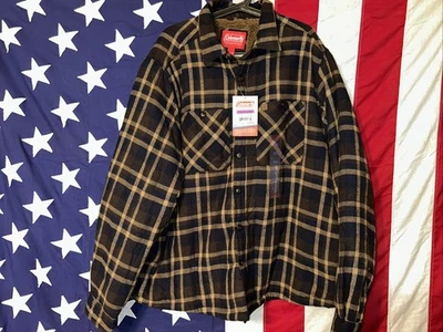 Nuevo Con Etiquetas Coleman Franela Cuadros Camisa/Chaqueta Negro Dorado Sherpa Forrado Talla 2XL Foto 1 de 4