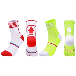 2 Pairs Cycling Socks Road Riding Bicycle Bike Sports Ankle Socks Green White - Picture 1 of 7