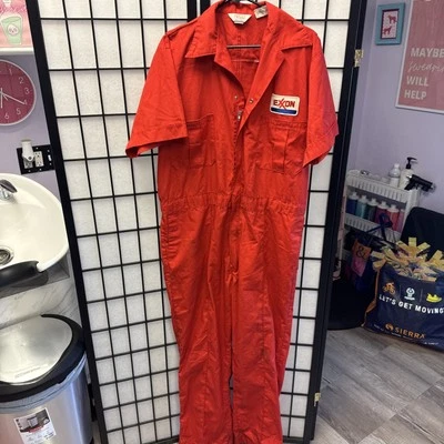 VTG 90s Walls Tiger Embroidered On Back Red Coveralls Size 48 Exxon Mobile - Image 1 of 4
