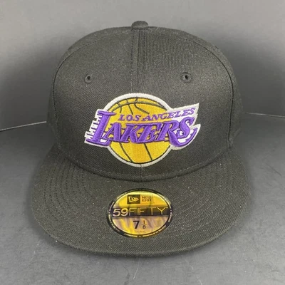 New Era 59Fifty Mens Cap NBA Los Angeles Lakers Black Fitted Size 7 1/8 Hat - Image 1 of 4