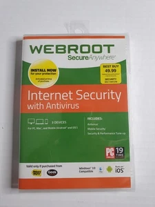 WEBROOT Secure Anywhere Internet Security, 3 Devices Antivirus Mobile PC Mac - Picture 1 of 6