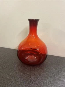 Blenko soplado a mano Amberina? "Florero jarra de vidrio pellizcado rojo naranja 8"" vintage" - Imagen 1 de 9