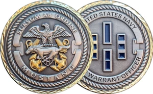 U. S. NAVY CHIEF WARRANT OFFICER CHALLENGE COIN ~ SURSUM AB ORDINE ~  MUSTANG - Picture 1 of 4