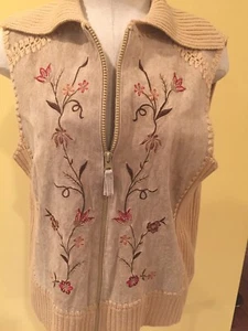Damen Medium Weste Designer Studio Original Leder Pullover vorne bestickt - Bild 1 von 8