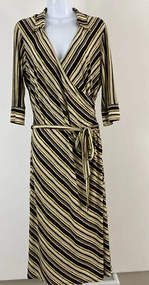 Vestido LAUNDRY By Shelli Segal Marrón/Amarillo/Beige Estilo Envolvente Manga 3/4 Talla 8 Foto 1 de 4