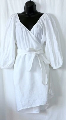 MARA HOFFMAN NATACIÓN Blanco Lino Envolvente Encubrimiento Drs 50 In Chst 33.5 In Lng Talla M EXC Foto 1 de 3