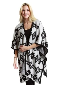 Vocal Women Apparel Black Ivory Cardigan Poncho Style - Picture 1 of 1
