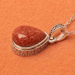 Beautiful Gold Sand Stone Teardrop Pendant & 18" Necklace FREE SHIP IN THE USA! - Picture 1 of 2