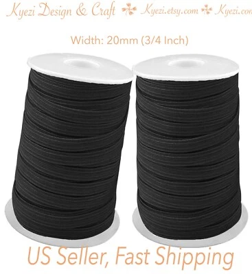 3/4 inch (20mm) Flat Skinny Elastic Band Black / White 1 5 10 20 50 100 yards - Image 1 of 4