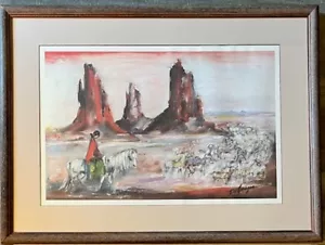Vintage Ted DeGrazia Framed Print, “Bringing Home the Sheep- Monument Valley” - Picture 1 of 8