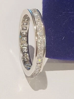 CLEARANCE  Princess simulated Moissanite Eternity Band Wedding Ring Sterling - Image 1 of 4