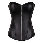 Push Up Women Black Faux Leather Bustier Basque Fancy Dress Corset with G String