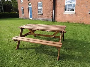 PICKNICKTISCH: 6 SITZE / BEHANDELT / EINFACH ZU MONTIEREN: KOSTENLOSER VERSAND - Bild 1 von 1