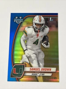 2024 Bowman University Chrome SAMUEL BROWN 1st Blue REFRACTOR /199 Miami #159 - Picture 1 of 2