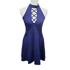 Express Dress Women Size Medium Blue Criss Cross Front Open Back Mini Dress NWT
