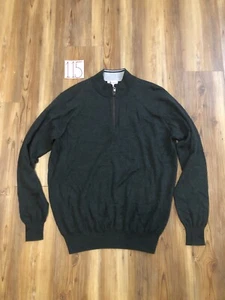 Maglione Peter Millar uomo grande lana merino misto seta verde 1/4 zip finto collo - Foto 1 di 19
