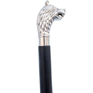 Silver Brass Wolf Handle Wooden Cane Walking Stick for Men & Women - Picture 1 of 8