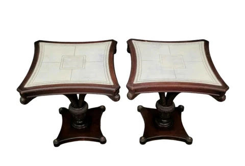 Tables, Pair Of Pleather, Cream, Top Plume American Tables, Vintage / Antique!! Cover
