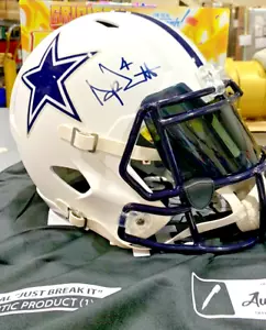 Dak Prescott Signed Dallas Cowboys Flat White F/S Rep Helmet w Visor - Picture 1 of 11