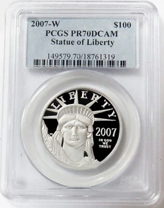 2007 W PROOF PLATINUM $100 AMERICAN EAGLE 1 OZ STATUE OF LIBERTY PCGS PR 70 DCAM - Picture 1 of 2