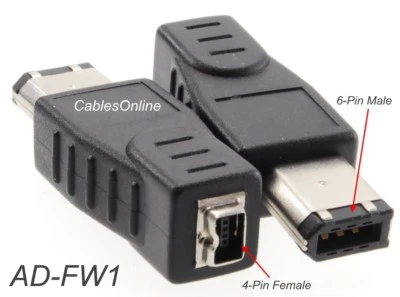 6-Pin Male to 4-Pin Female IEEE-1394a Firewire Adapter, CablesOnline AD-FW1 - Image 1 of 3