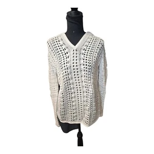 EDDIE BAUER Women's White Baja Hooded Sweater Pullover Long Sleeve Size Med NWT - Picture 1 of 7