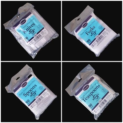 Paquete de 100 tenedores de plástico transparente cuchillos cucharas cubiertos vajilla reutilizable de alta resistencia Foto 1 de 4