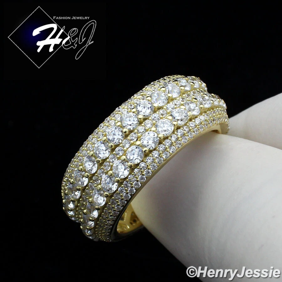 ANILLO DE BODAS PLATA ESTERLINA 925 COMPLETO HELADO BLING CIRCONITA CÚBICA CHAPADO EN ORO/PLATA 10 MM*SR121 Foto 1 de 1