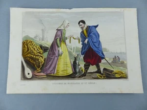 GRAVURE ancienne vers 1850 costumes ESPAGNE marchands au 17 ème siècle ,57 - Picture 1 of 1