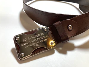 DOLCE & GABBANA FIBBIA IN METALLO VINTAGE DONNA LOGO PELLE LARGO MARRONE D&G DG ITALY - Foto 1 di 12