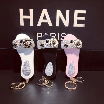 Cute Crystal Summer Slipper Shoes Pendant Key Chain Handbag Keyring Womens Gift - Image 1 of 4