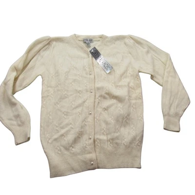 Cárdigan Suéter Crystal Kobe Mujer Crema Tejido con Cable Botón Frontal MED Foto 1 de 4