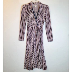 L.K. Bennett Damen Geometrisches Wickel Midi Kleid Größe 6 Blau Karriere Royal Preppy - Bild 1 von 9