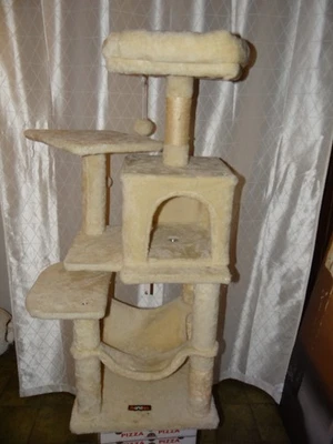 katzen kratz baum beige mit Hängematte  Höhe 113 cm - Bild 1 von 4