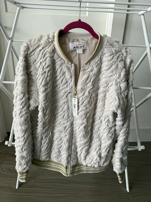 Chaqueta Bomber Ariat Blanca Imitación Piel Dama Suerte Con Lentejuelas Talla XL Foto 1 de 4