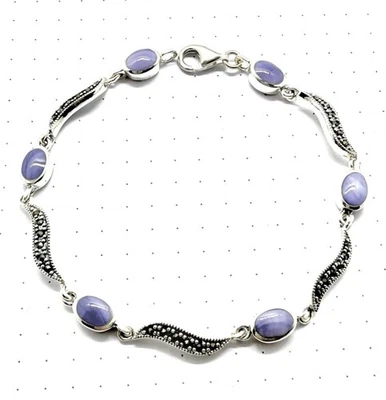 Lavender MOTHER OF PEARL Stones BRACELET Marcasite .925 STERLING SILVER (7.5" L) - Image 1 of 3