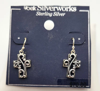 Sterling Silver Filigree Cross Dangle Drop Earrings Belk Silverworks 925 - Image 1 of 4