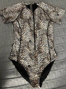 Catherine Malandrino Cheetah Animal Print One Piece Swimsuit Sz M Sleeves Zipper - Picture 1 of 7