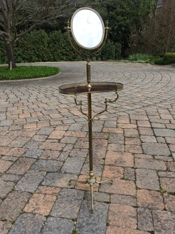 VICTORIAN PERIOD BRASS SHAVING STAND W/ MIRROR-5'4" TALL Cover