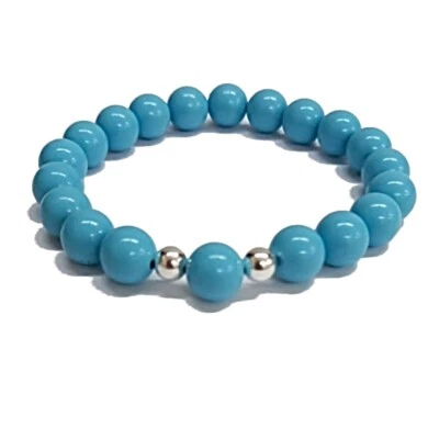 Bracelet Of Turquoise Italian 8 MM and Silver Sterling Adjustable Fabric Bag - Image 1 of 2