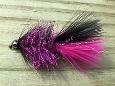 Fly Fishing Flies (Bass, Trout, Bream) Beadhead Crystal Bugger Black Cerise (x6)