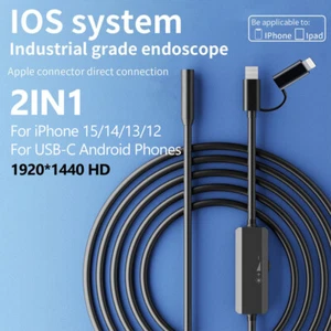 Endoscope Snake Camera Tube Inspection Cam for iPhone15/14 Pro Max&Android Phone - Picture 1 of 12