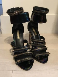 BCBG Zipper Strap Heels Black/Purple 8 1/2 - Picture 1 of 3