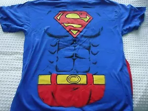 Men's size XL Superman Blue T-Shirt with Attached Red Cape Costume - Picture 1 of 2